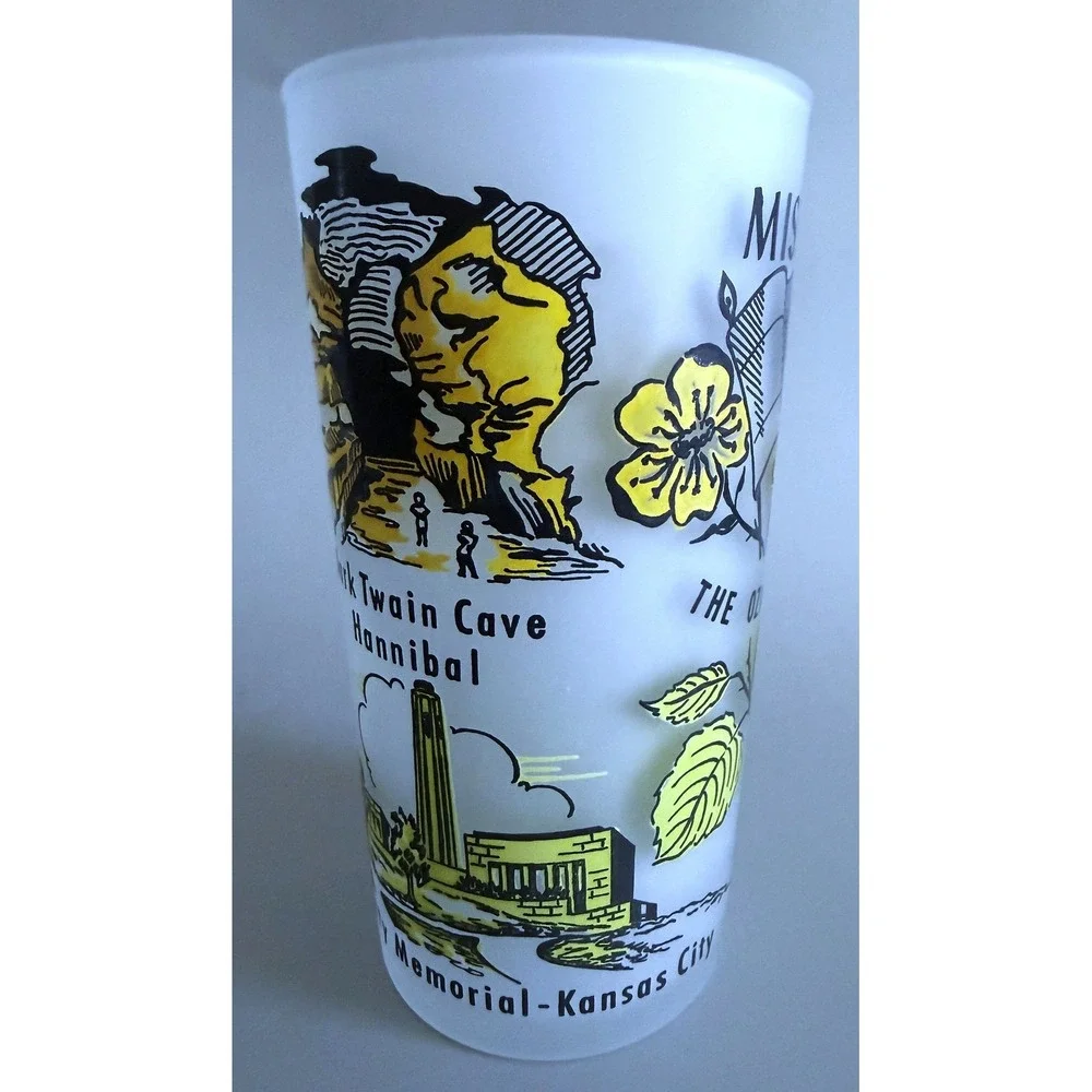 Missouri Vintage 1960s State Landmarks Frosted Glass Tumbler Enamel Paint 5